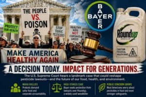People who support the MAHA rally against Bayer, outside the U.S. Supreme Court.